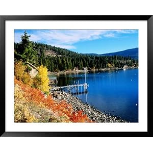 North Shore Houses by Lake, Lake Tahoe, California Framed Photographic Poster Print by Lee Foster, 49x39