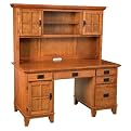 Arts and Crafts Pedestal Desk and Hutch - Cottage Oak