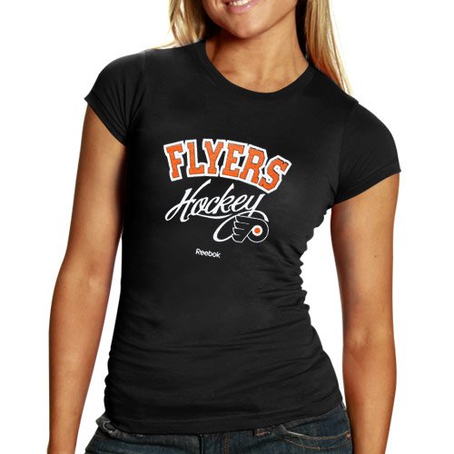 Reebok Philadelphia Flyers Ladies Black Scripted Play T-shirt (Medium)