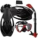 PROMATE Snorkeling Scuba Dive Dry Snorkel New Fish-Eye Mask Fins Gear Set, Black Red, ML/XL