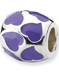 Reflection Beads Silver Enamel Purple Hearts Love Bead