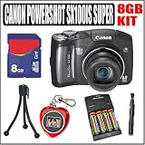 Canon Powershot SX100IS 8MP 10x Zoom 2.5 inch LCD Black Digital Camera + 8GB Combo Kit with BONUS ACCESSORIES