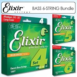 Discount Elixir Strings 14077 Bass 4-string Medium Long Scale 045 - 105 Bundle With 5th Bass String Medium B Long Scale Taperwound 130TW 6th Bass String Medium C 032 Best Price