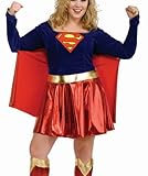 IMAGE OF Sexy Metallic Red Yellow Blue Super Woman Costume Mini Dress with Cape