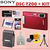 Sony Cybershot DSC-T200 8.1MP Digital Camera (Red) + 2GB Deluxe Accessory Kit