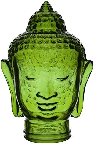 Spanish 100% Recycled Glass Emerald Green Buddha Head - 11.75"H