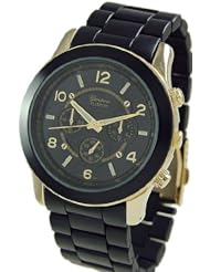 Geneva Platinum 9158 Womens Decorative Chronograph-style Matte Finish Link Watch -BLK/GOLD