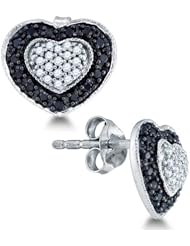 0.51 cttw. Black Diamond Heart Earrings 10K White Gold