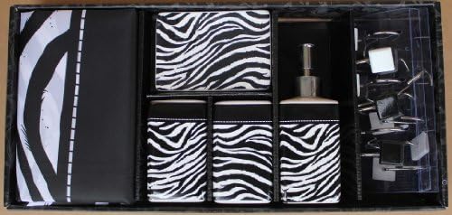 New ZEBRA BATH CERAMIC SET Shower Curtain BLACK and WHITE Bathroom Decor