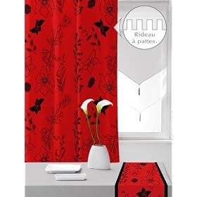 RIDEAU A PATTES 140x250 cm LOLA ROUGE Effet Soie Sauvage Floqu� noir