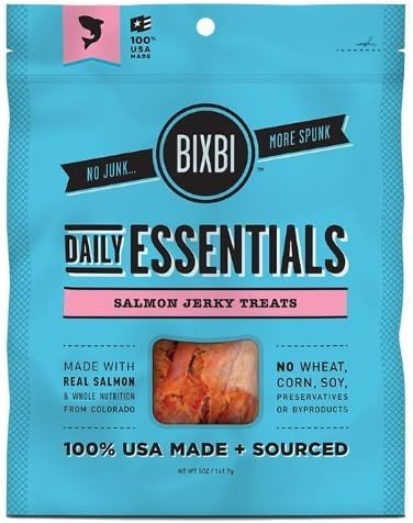 BIXBI USA Made Daily Essentials Dog Jerky Treats, 5-Ounce, Salmon by Organic Pet Super Food