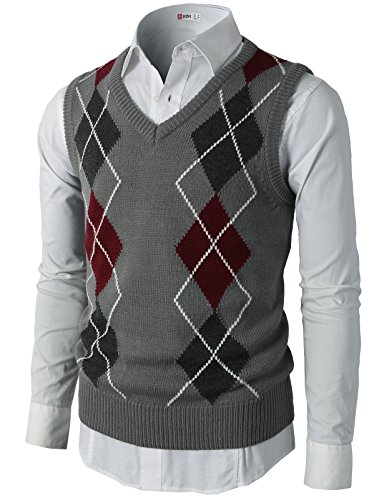 H2H Mens Casual Silm Fit Argyle V-Neck Golf Sweater Vest Of Various Colors GRAY US M/Asia L (CMOV033)