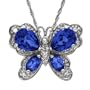 10k White Gold Created Sapphire Butterfly Pendant w/ Diamond Accent, 18"