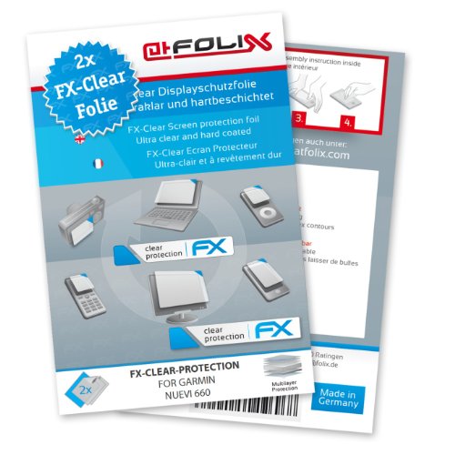 2 x atFoliX FX-Clear Invisible screen protector for Garmin Nuevi 660 / Nuevi660 - Ultra clear screen protection! Highest Quality - Made in Germany!