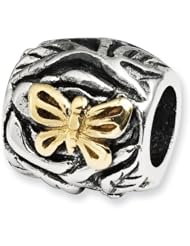 Sterling Silver & 14k Reflections Butterfly Floral Bead QRS223