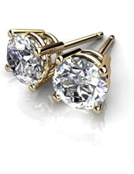 14KT Yellow Gold Gorgeous Classic Four Prong Studs with a Perfectly Matched Pair of Round Brilliant Cut Diamonds Set 4 CTW