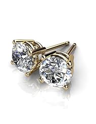 14KT Yellow Gold Gorgeous Classic Four Prong Studs with a Perfectly Matched Pair of Round Brilliant Cut Diamonds Set 3 CTW