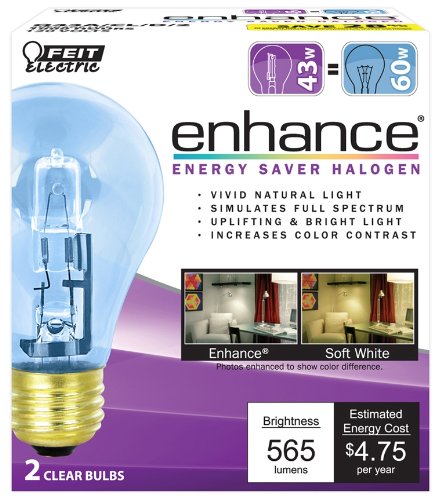 Feit Q43A/CL/D/2 43-watt ES Halogen A19 Enhance Clear  60-watt Equivalent, 2-Pack On Sale