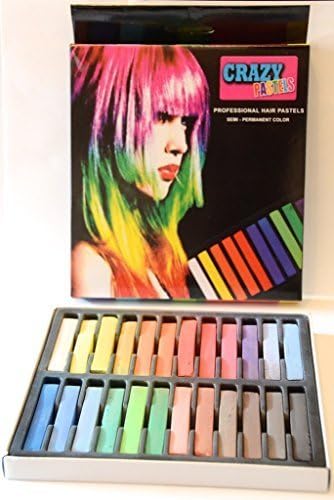 Crazy Pastels Soft Pastel Hair Colour Chalk Dye Semi Permanent Temporary & Non Toxic For Home & Salon Use- 24 Mixed Colours Chalkin Kit by Crazy Pastels