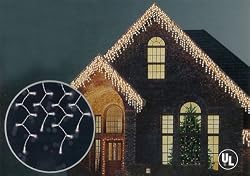 Set of 150 Heavy Duty Commercial Grade Clear Icicle Christmas Lights- White Wire