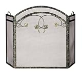 Outdoor Living : UniFlame 3 Fold Antique Gold Wrought Iron Screen W/ Top Leaf Design