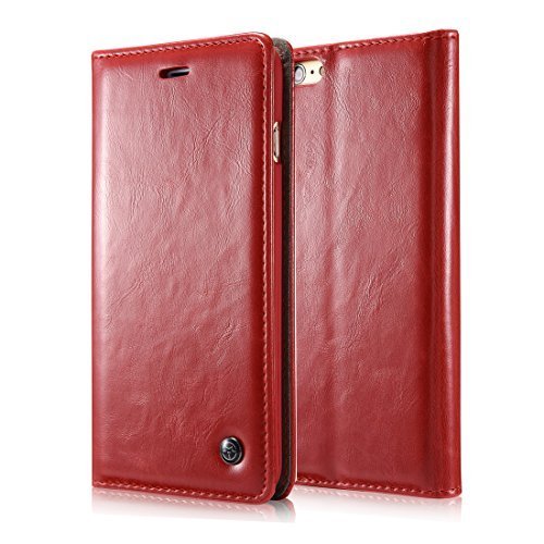 Iphone 6s Plus Case, Luxury Wallet Magnetic Flip Cover Leather Case for Iphone 6s Plus (Red)