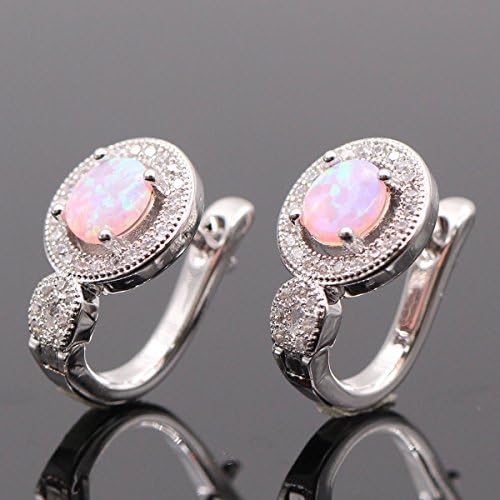 925 Sterling Silver Pink Opal Hoop Earring 18K Gold Filled White Sapphire Crystal Woman Stud Earring