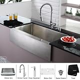 Kraus KHF200-36-KPF1612-KSD30CH Stainless Steel Farmhouse Kitchen Sink Chrome Fa