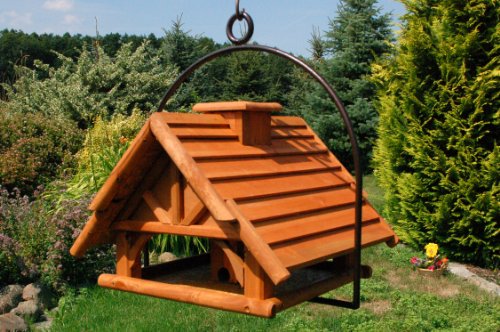 XXL Vogelhaus Nr19 aus Holz und Bügel zum aufhängen von Vogelhaus, Nistkasten, Vogelhäuschen, Futterhaus, Vogelvilla und Vogelhäusern, feuerverzinkt und pulverbeschichtet, rostfrei, hängend
