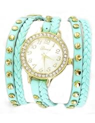 Geneva Womens Rhinestone Mother of Pearl Wrap-around Watch-Blue