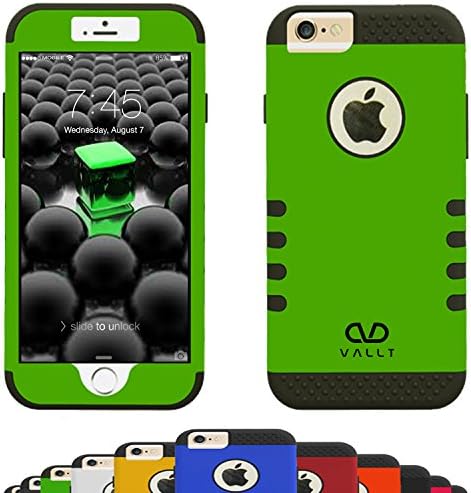 iPhone 6s / 6 Case, (4.7 Inch) Impact Resistant Dual Layer Armor Hard / Soft Heavy Duty Shock Absorbent Drop Protective Cases By Vallt Cover For Apple I Phone - Lifetime Guarantee (Green Apple)