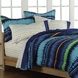 Boys Teen Retro Blue Tie Dye Stripe 5 Piece Twin Comforter Set