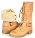 Hot Womens Riding Mid-Calf Beige Combat Boots