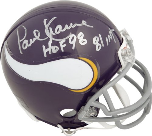 Paul Krause Minnesota Vikings Autographed Mini Helmet with HOF and 81 INT Inscription