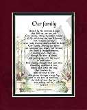 "OUR FAMILY" Touching 8x10 Poem, Double-Matted In Burgundy/Dark Green And Enhanced With Watercolor Graphics.