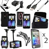 HTC EVO 3D 3VO 4G 11 Piece Accessory Leather Charger Case Screen Guard Bund ....