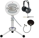 Blue Microphones Snowball USB Microphone (Textured White) with Full Size Studio Headphones and Pop Filter