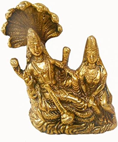 Handicraftscart Brass Antique Vishnu Laxmi On Sheshnag Idol 12cm X 09 cm X 04 cm Metallic