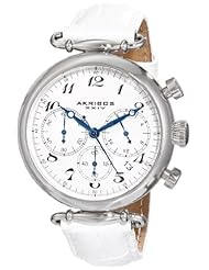 Akribos XXIV Womens AK630SSW Retro Silver-Tone Stainless Steel White Leather Strap Watch