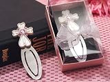 White Cross Bookmark with Pink Crystals - Baby Shower Gifts & Wedding Favors