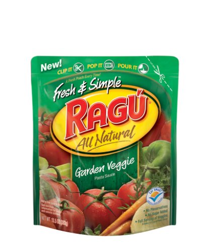 Ragu Fresh & Simple Pasta Sauce, Garden Veggie, 13.5-Ounce Microwavable Pouches (Pack of 6)