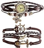 Belle(TM) Strap Butterfly Beads Leather Bracelet Wrist Watch Dark Brown + Girls Charms Leather Weave +Bag thumbnail