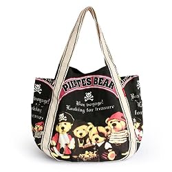 ILEA - [Pirates Bear] 100% Cotton Eco Canvas Shoulder Tote Bag / Shopper Bag / Multiple Pockets