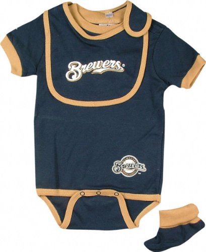 Milwaukee Brewers Navy Baby Bib and Bootie Creeper Set