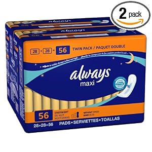 Always Maxi Pads - Overnight without Wings, Unscented, 56-count Packages (Pack of 2) by Always