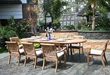 Grade-A Teak Wood Luxurious Dining Set Collections: 9 pc -117″ Oval Table and 8 Arbor Stacking Arm Chairs