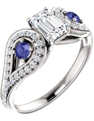 10K White Gold Emerald Cut Diamond and Tanzanite Ring -- LIFETIME WARRANTY