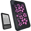 iGadgitz Black & Pink Flowers Silicone Skin Case Cover for Amazon Kindle 3 Graphite 3G + WiFi Global Wireless (latest generation, released Aug 2010) + Screen Protector