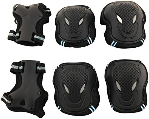 Oursmile Children kid Skateboard Roller Blading Elbow Knee Wrist Protective Gear Pads Safety Gear Pad Guard 6pcs Set for Skateboard Cycling Roller Skating and outdoor sport (Black+Blue), medium