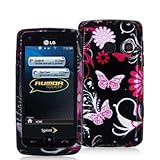 Pink Butterfly Flowers Design Crystal Hard Skin Case Cover for LG Rumor Tou ....